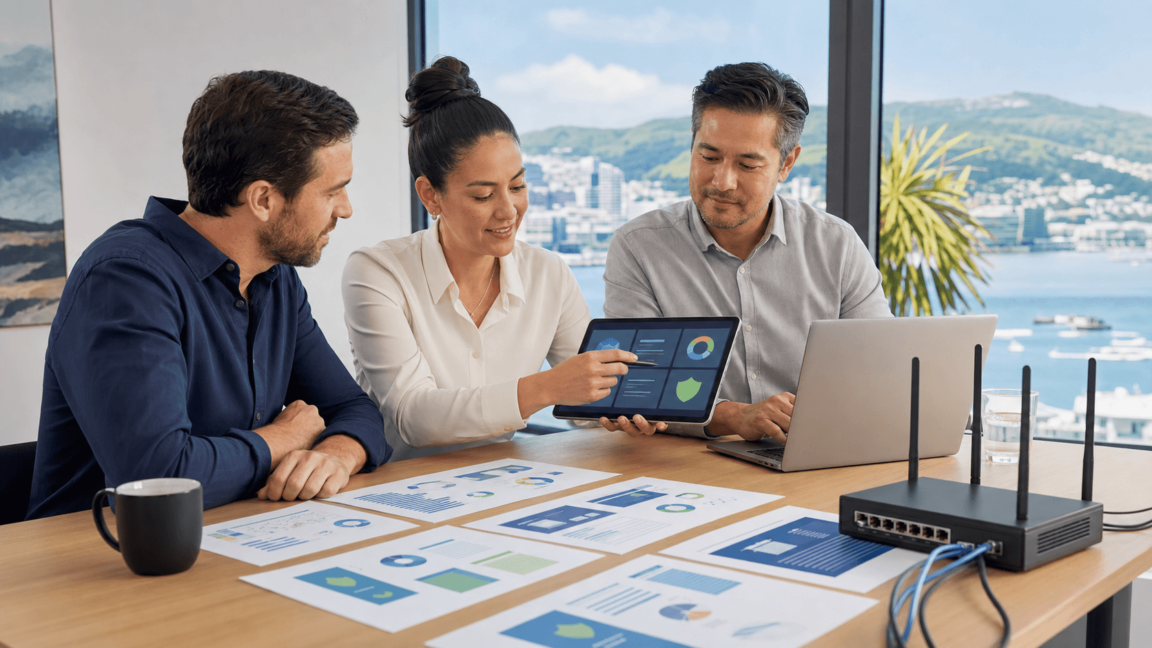 Blue-and-white checklist clipboard with IT icons and a New Zealand map outline on a clean, modern background